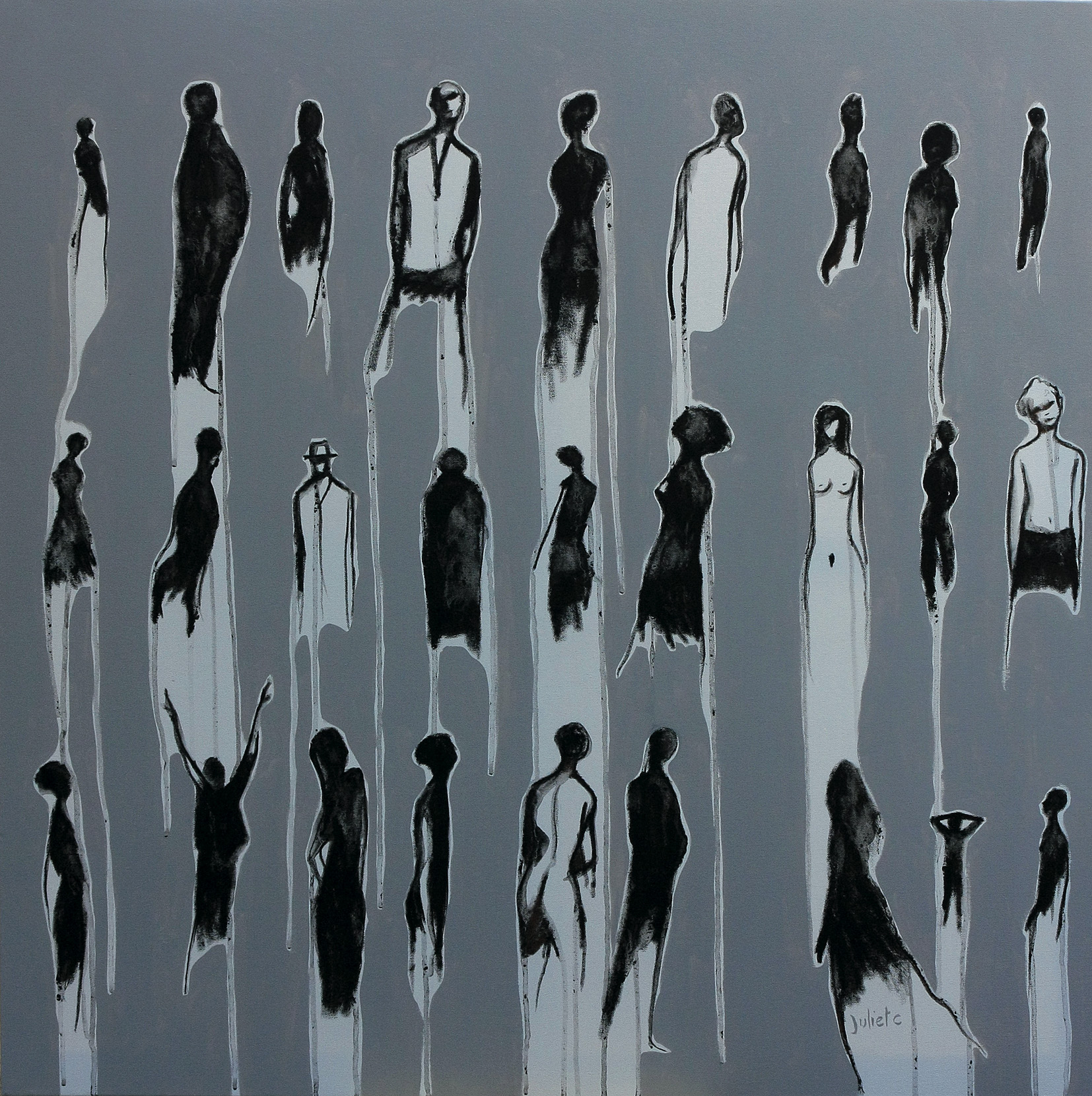 12 COUPLES... / 
Peinture et fusain su toile
100x100 cm