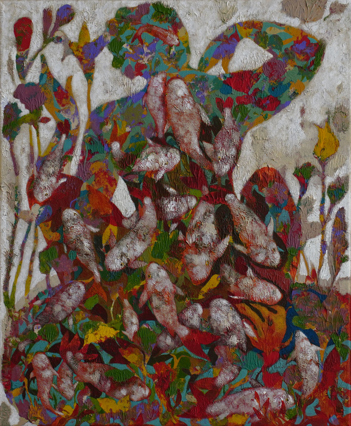 BASSIN DES CARPES -acrylique sur toile - 41X33 cm