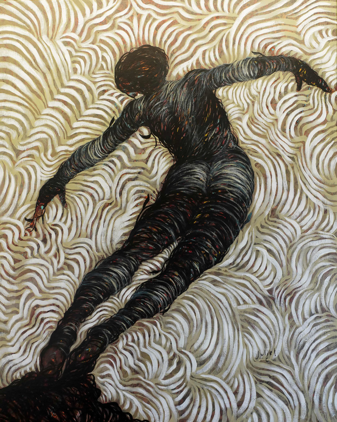 FIL BLANC FIL NOIR - acrylique sur toile - 100X80 cm